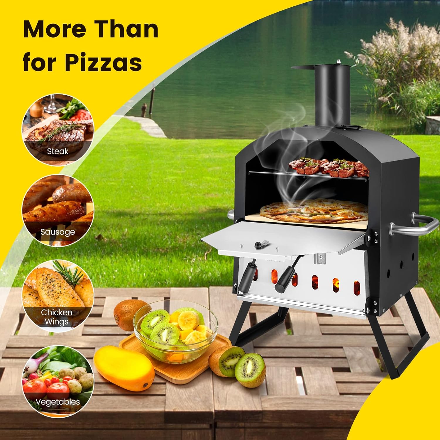 Giantex Outdoor Pizza Oven Wood Fired 2-Layer with Pizza Stone, 28 Inch L931