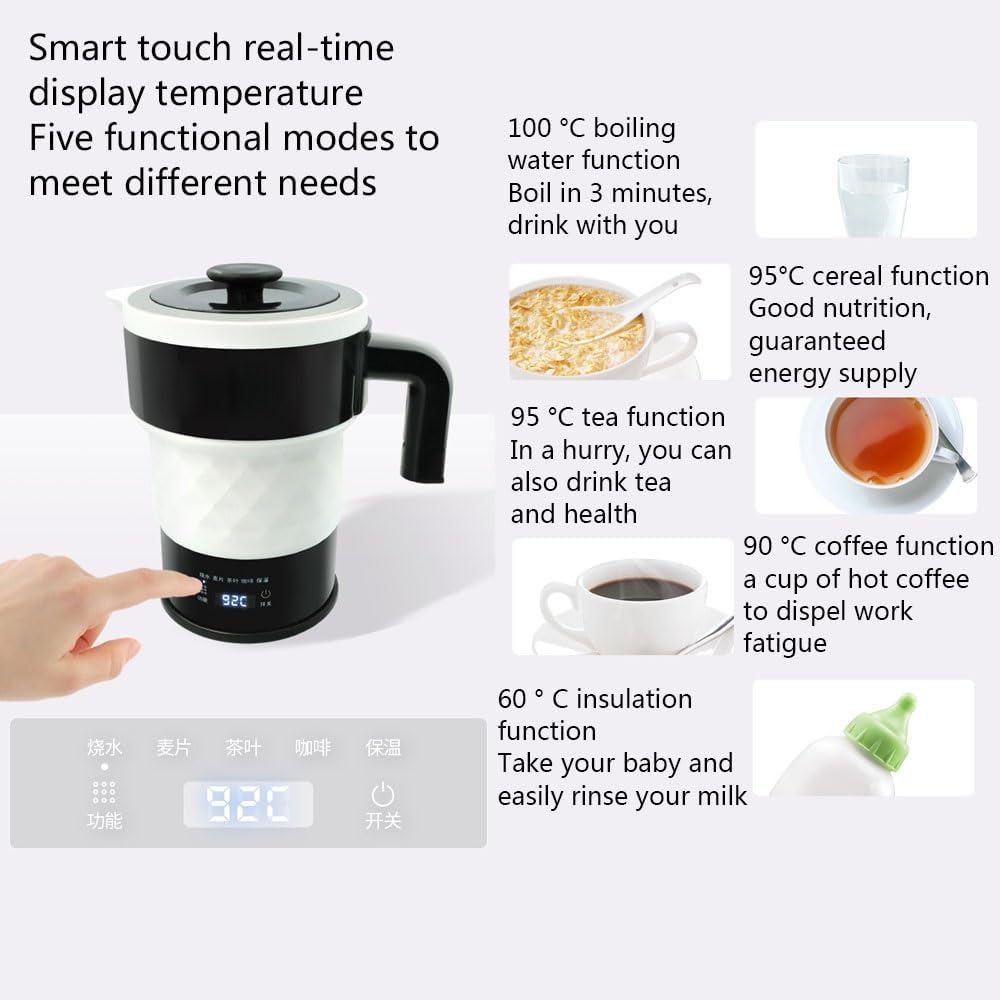 Foldable Electric Kettle with LED Display, Food Grade Silicone, 0.6L W929