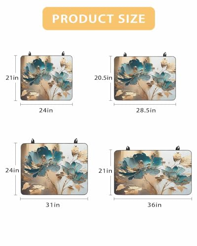 Induction Cooktop Protector Mat 24x21IN, Teal Floral Gold Foil Leaves I252059