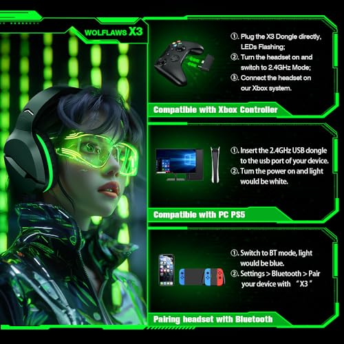 WolfLawS X3 Wireless Gaming Headset for Xbox, PS5, PC, Switch Y986030
