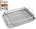 Air Fryer Basket and Tray Set of 2 Pieces 13 x 10 Inches Stainless Steel Filter Basket for Oil Filtering, Cooling Drain, Baking and Crispy Foods