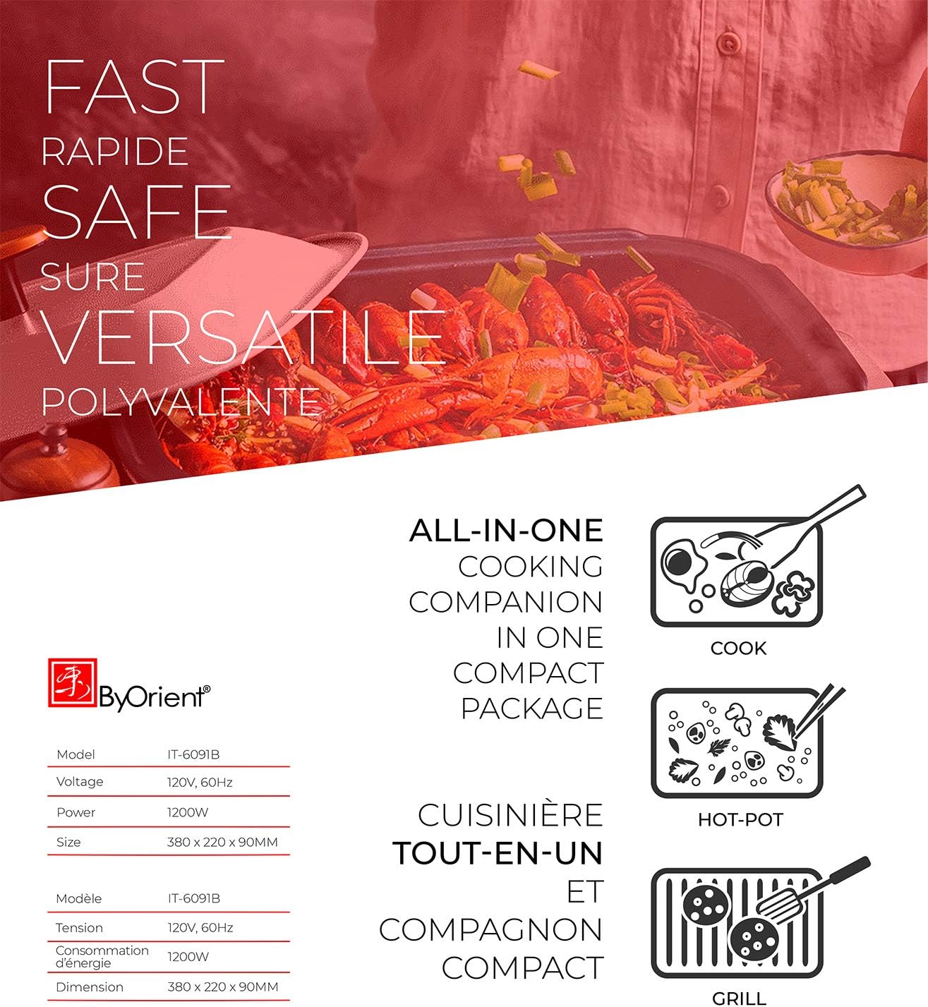ByOrient Multi-Function Electric Cooker Skillet with 2 Pans J9228