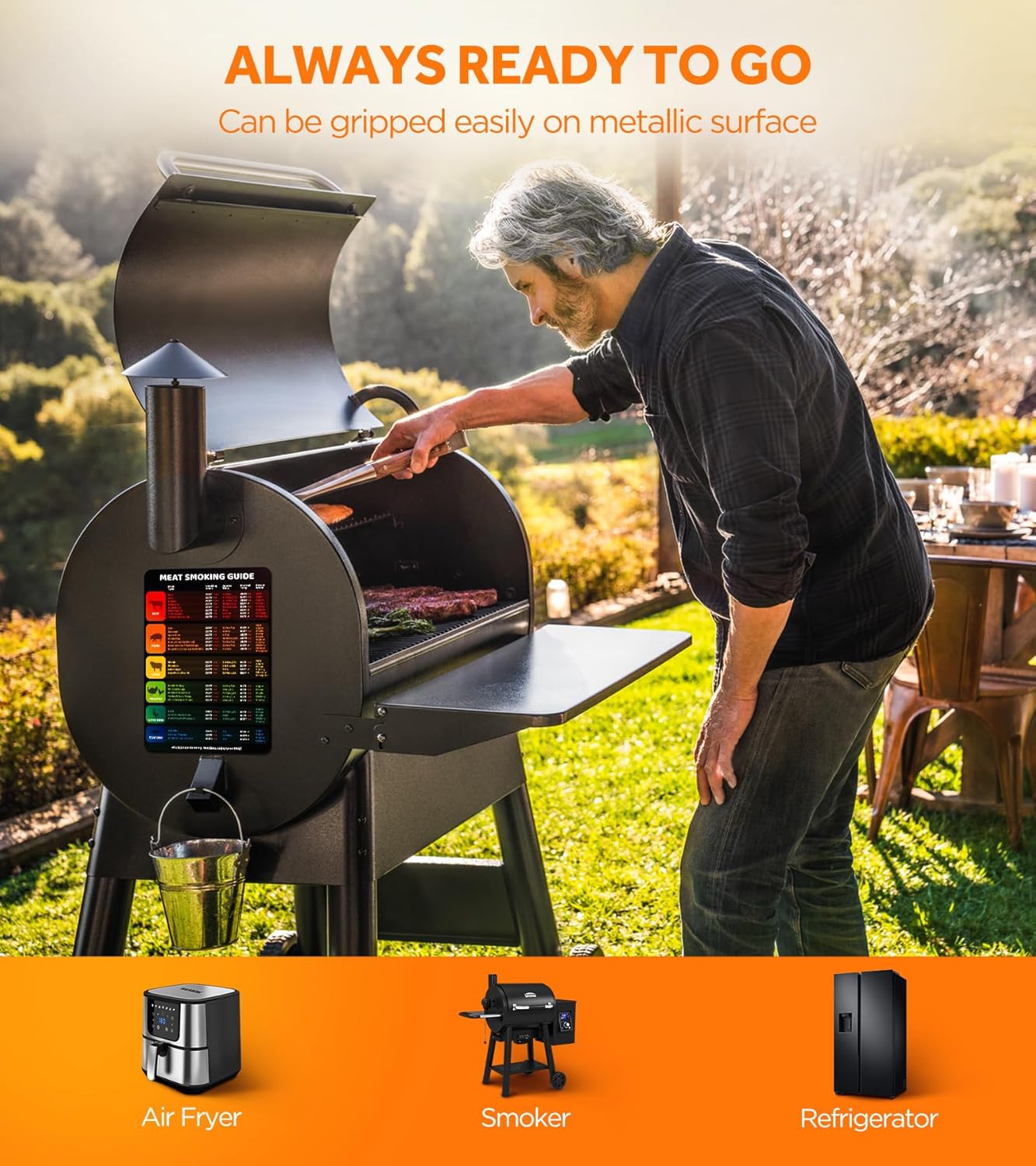 Magnetic Meat Smoking & Air Frying Guide with Temperature and Time D2710