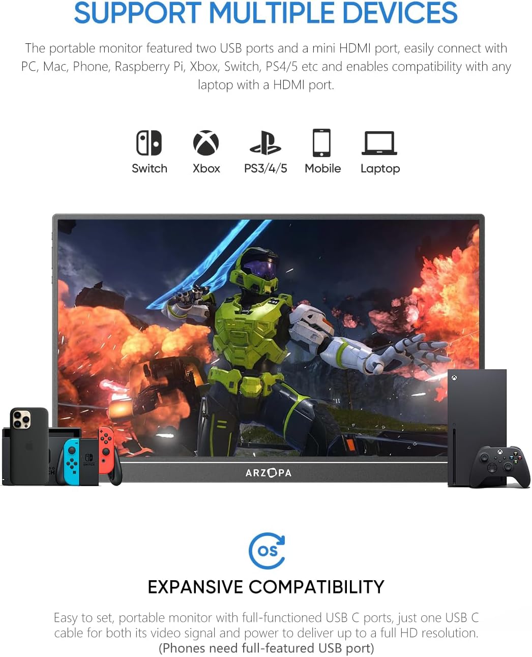 ARZOPA 2.5K Portable Monitor 16" HDR USB-C HDMI Laptop Monitor E457412