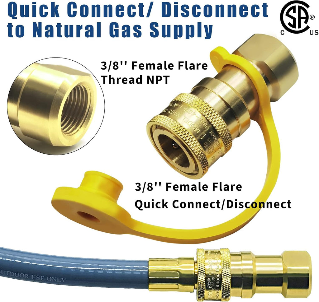 12FT 3/8" ID Natural Gas Hose with Quick Connect for Grill and Patio Heater D7562