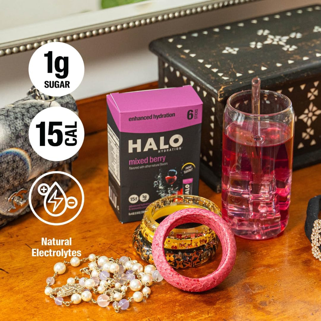 Halo Hydration Berry Electrolyte Drink Powder Sachets, Vitamin C & Zinc, 24 Servings U45129
