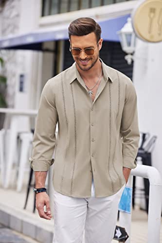 COOFANDY Men's Cuban Guayabera Shirt Long Sleeve Linen G5022
