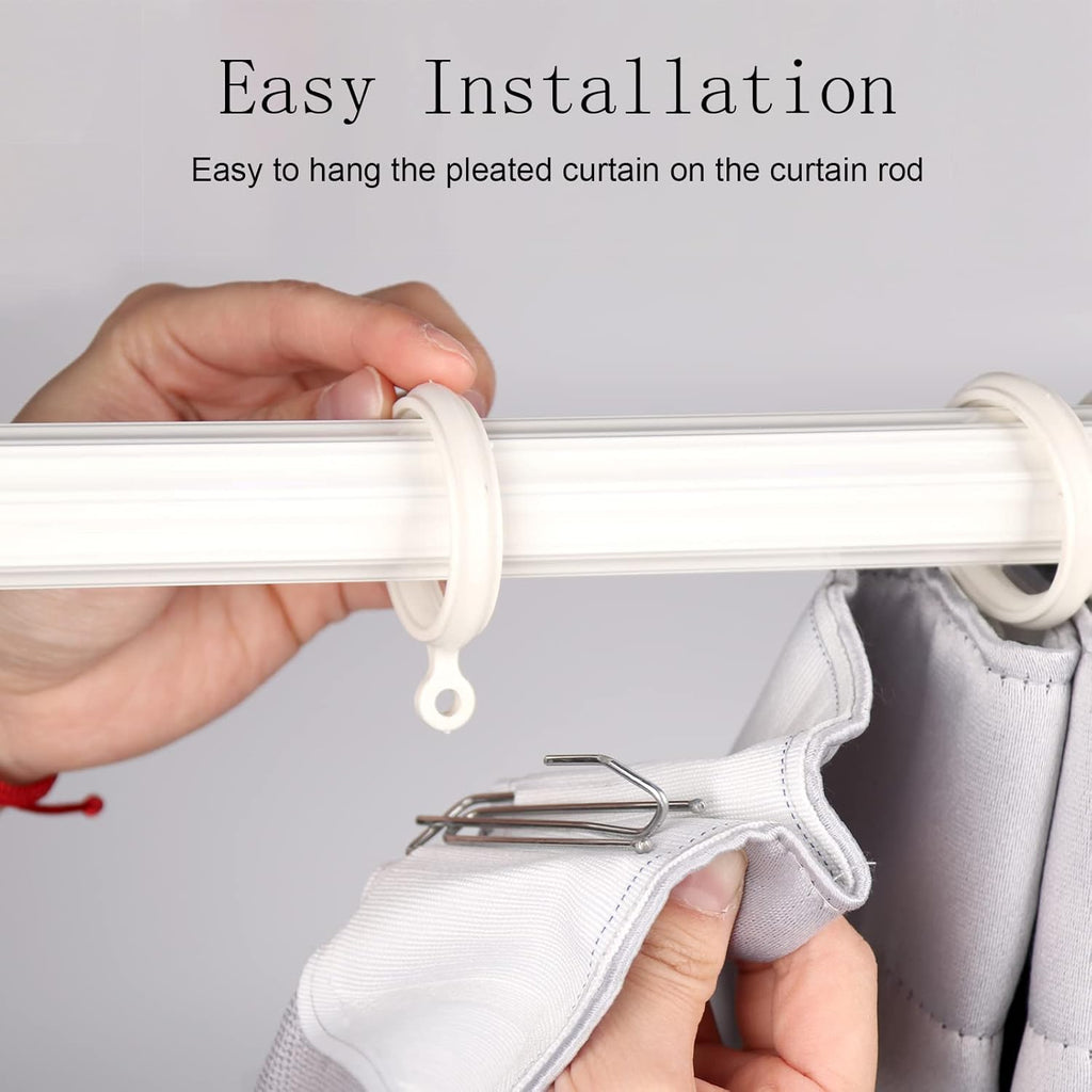 Curtain Pleat Tape 10 Yards with 30 Stainless Steel Hooks, White Q374659