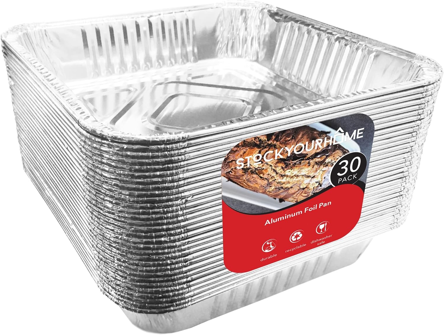 Stock Your Home 9x9 Aluminum Foil Pans - 8.75" L Rim (30 Pack) Square Tins for Toaster Oven- Cooking Lasagna, Casserole, and doing Food Prep - Disposable Baking Pan for Cake or Brownie Dish