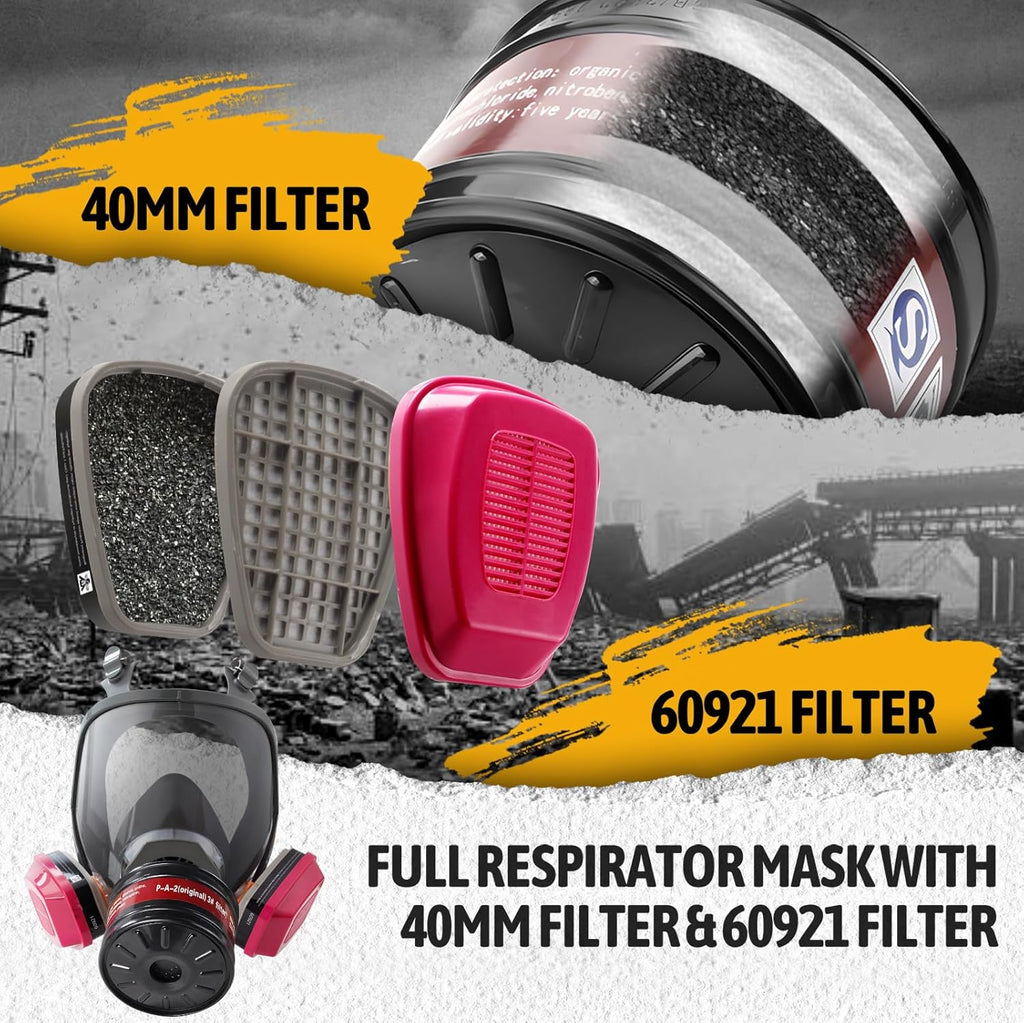 Full Face Gas Mask Respirator 2 Pack with 60921 & 40mm Filters M42712
