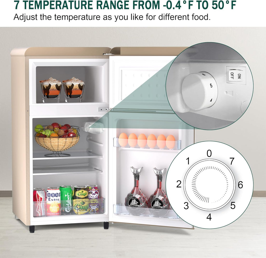 Retro Mini Fridge with Freezer 4.1 Cu. Ft. for Bedroom, Dorm, Office, RV, Apartment (Gold) V532