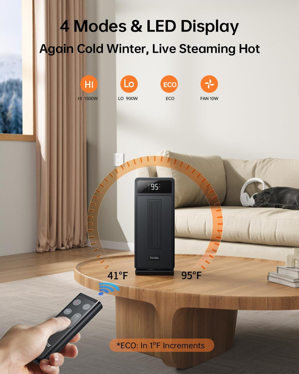 FARADAY Space Heater for Indoor Use, 1500W, Quiet, Portable, Black Y350