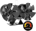 Dual Motor Wood Burning Stove Fan - Non Electric Thermal Fan with Wood Stove Thermometer and Accessories