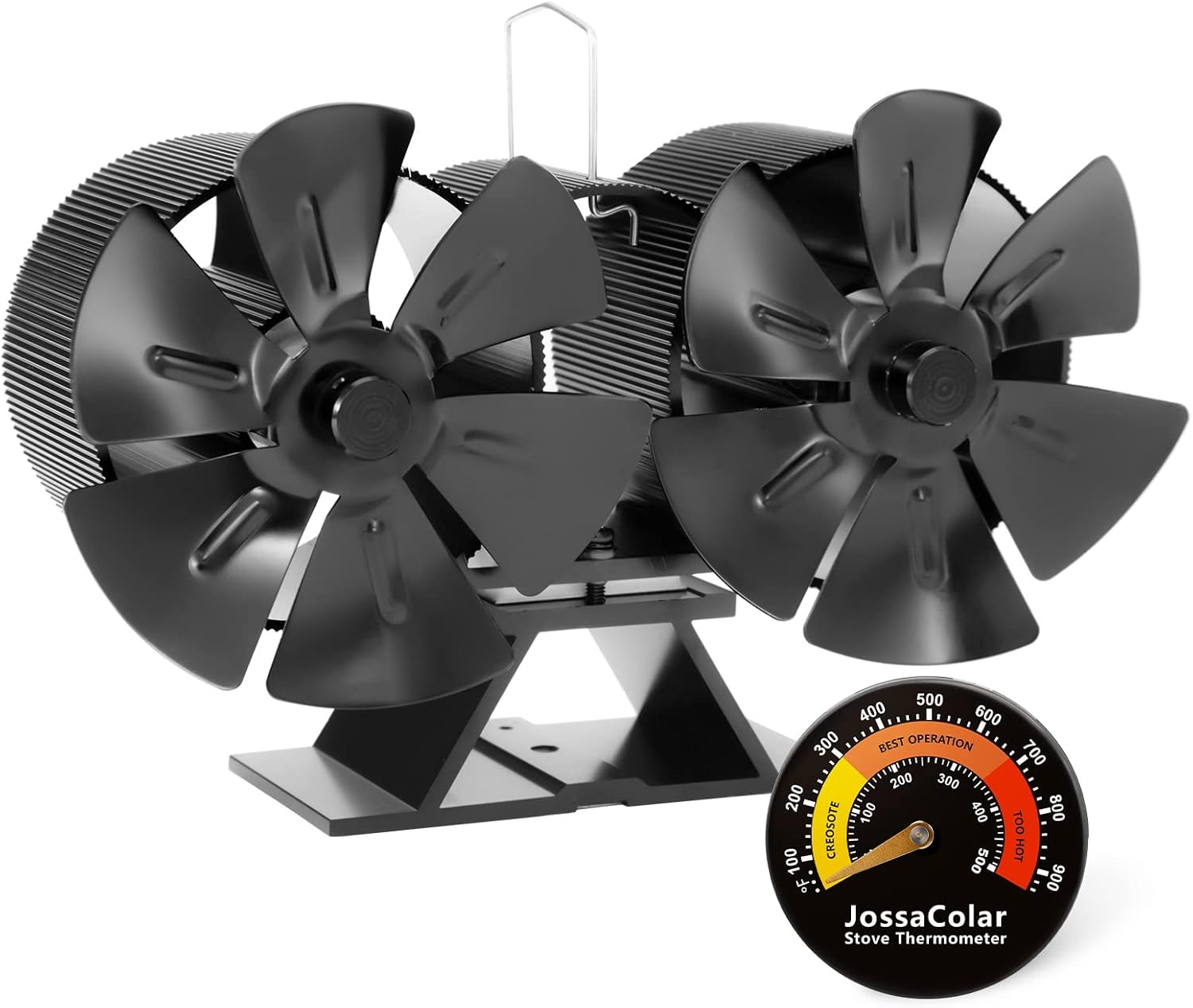 Dual Motor Wood Burning Stove Fan - Non Electric Thermal Fan with Wood Stove Thermometer and Accessories