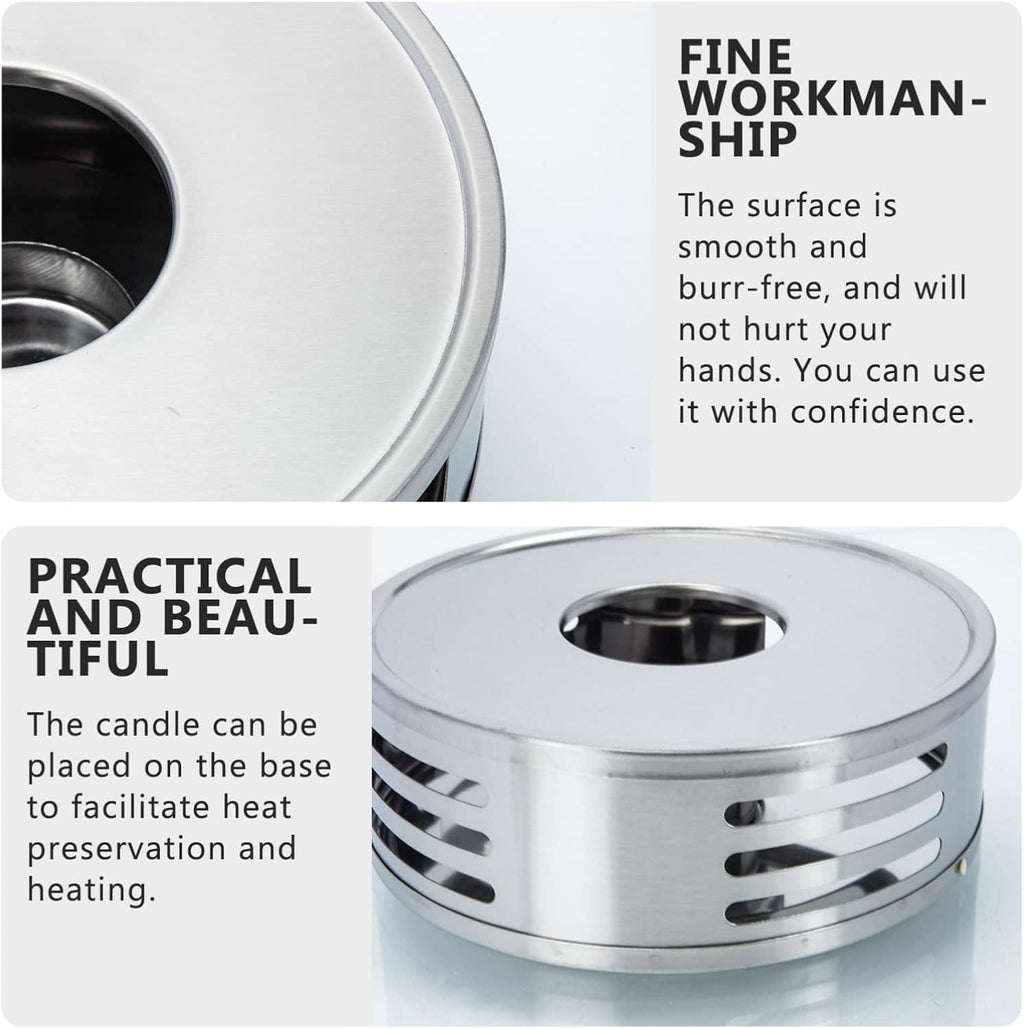 PRETYZOOM Stainless Steel Tea Warmer Ceramic Candle Holder Base B79386