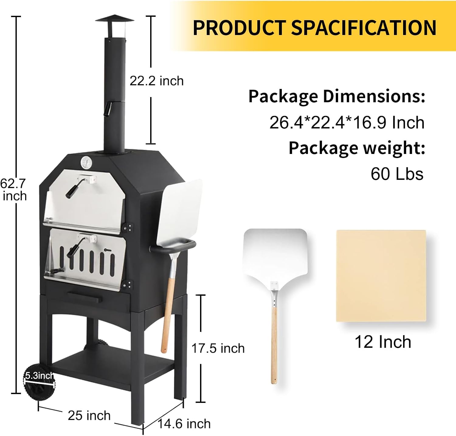 Outdoor Wood-Fired Pizza Oven Portable with Pizza Stone and Cover H354949
