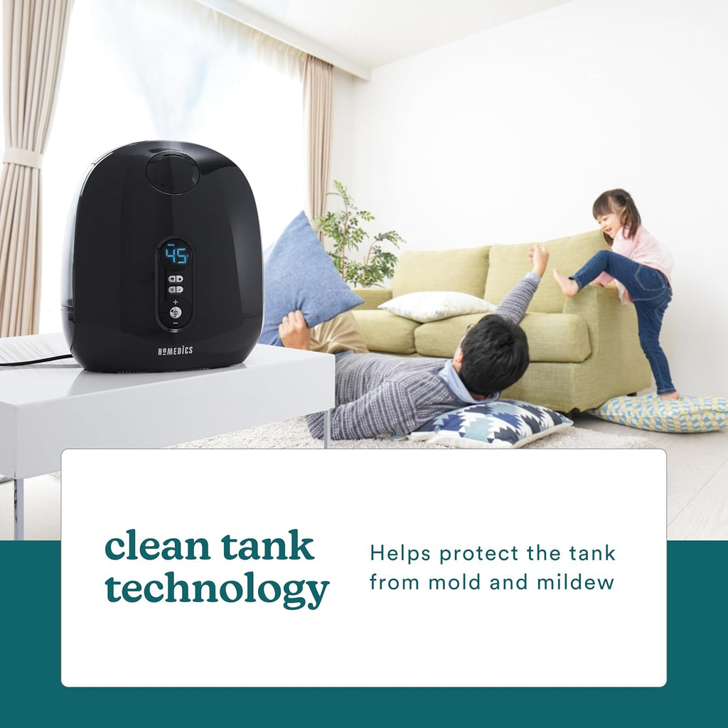 Homedics TotalComfort Deluxe Humidifier, Top-Fill Dual 3.8L Tanks, Cool and Warm Mist, Black W57422