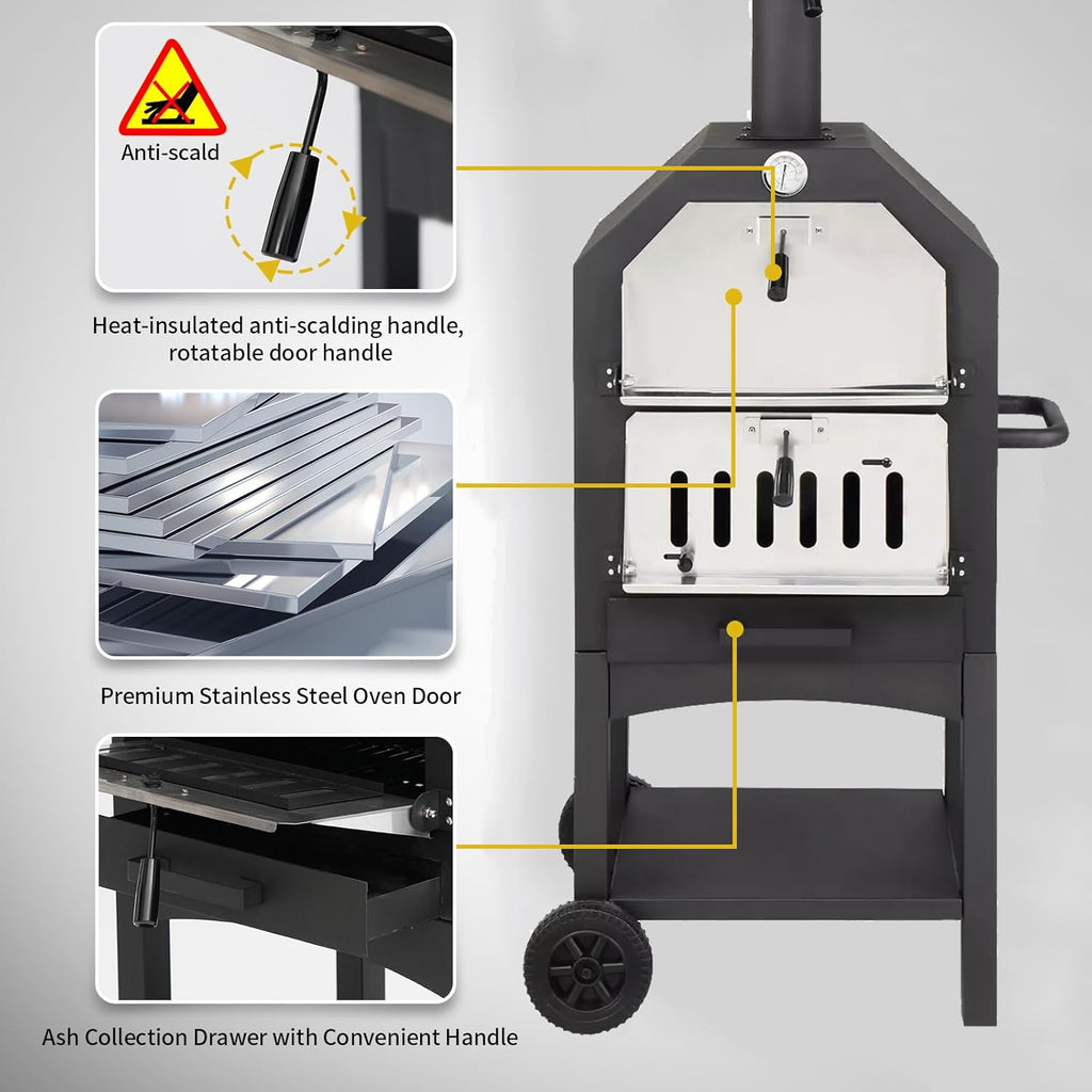 Wood-Fired Pizza Oven Outdoor with Pizza Stone and Cover V7817