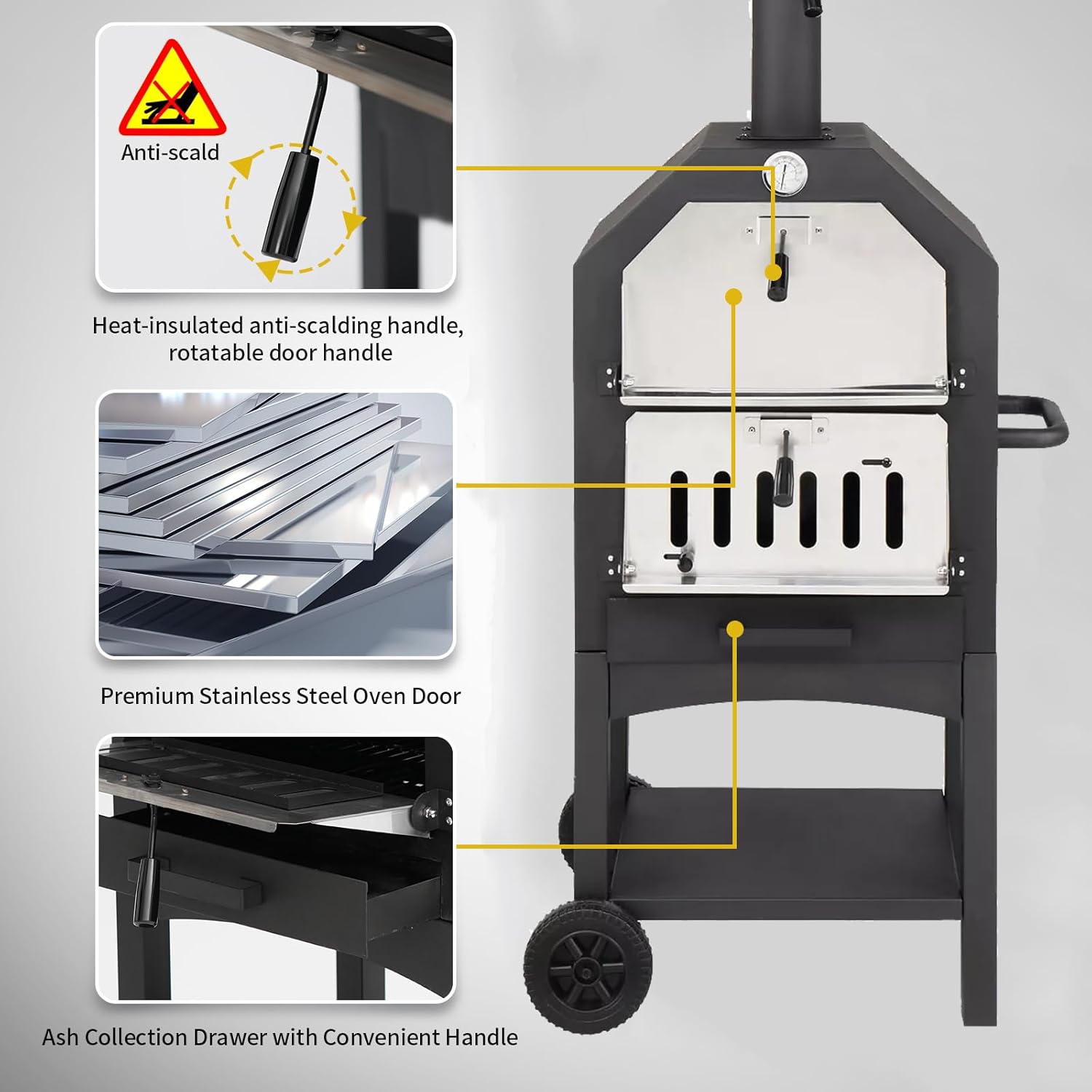 Wood-Fired Pizza Oven Outdoor with Pizza Stone and Cover V7817