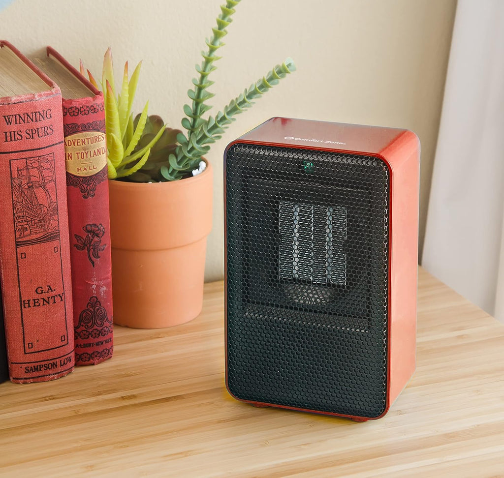 Comfort Zone CZ410RD 200W Portable Ceramic Desktop Heater with Fan, Red Z52347