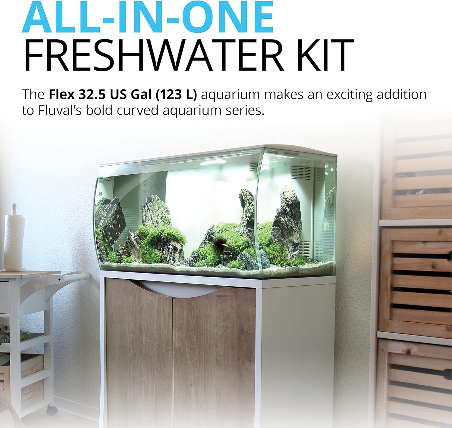 Fluval Flex 32.5 Aquarium Kit with LED Lights and Filtration System, White F578669