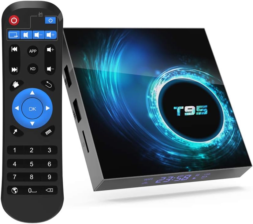 TV Box, T95 Android 10.0 Smart Box 4GB RAM 32GB eMMC Allwinner H616 Quad-Core 64bit ARM Corter-A53 CPU Mali G31 MP2 GPU 6K Output BT5.0 2.4GHz/5GHz WiFi 100M LAN Enternet