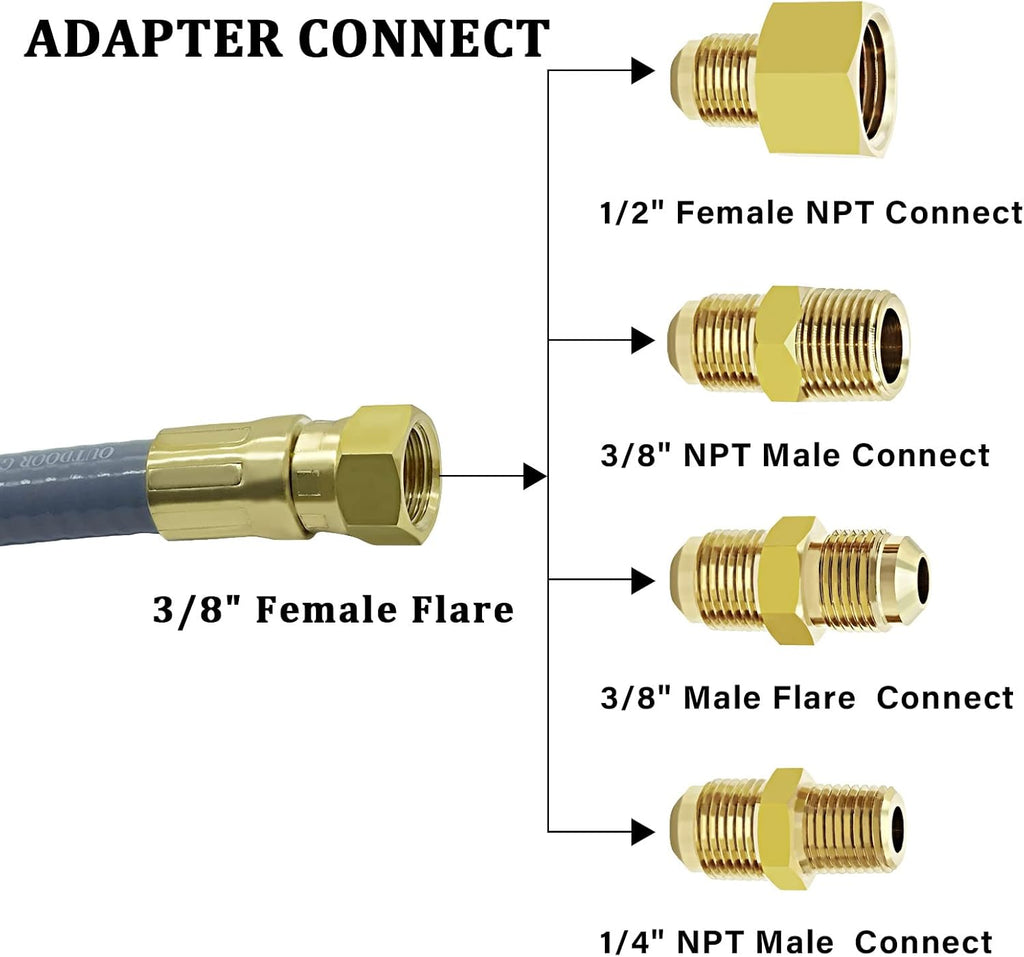 12FT 3/8" ID Natural Gas Hose with Quick Connect for Grill and Patio Heater D7562