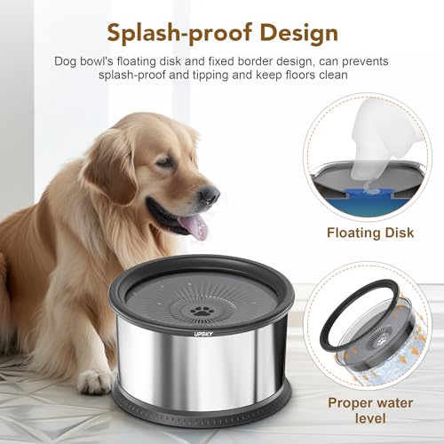 UPSKY 6.5L Stainless Steel No Spill Dog Water Bowl with Anti-Slip Mat I6262