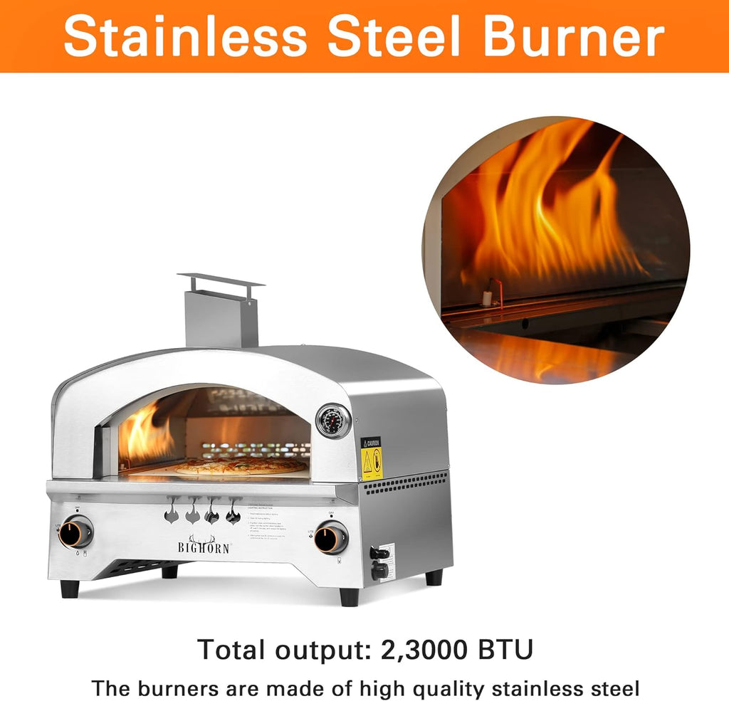 BIG HORN OUTDOORS Gas Pizza Oven, Portable Propane Pizza Oven with 13 inch Pizza Stone Z288240