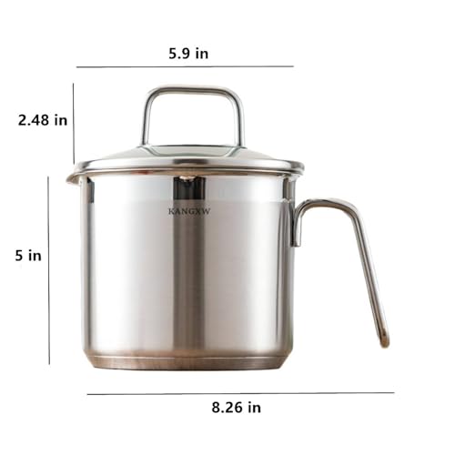 KANGXW Stainless Steel Milk Pot 1.5 Quart Saucepan with Pour Spout and Glass Lid C837