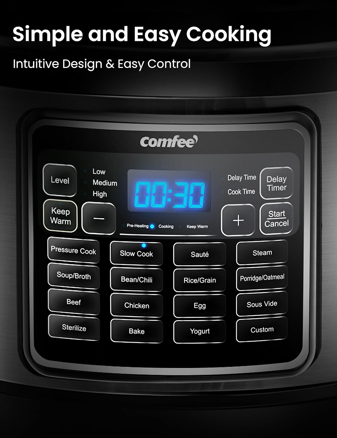 COMFEE’ 8 Quart Electric Pressure Cooker Multi Cooker Stainless Steel C75057