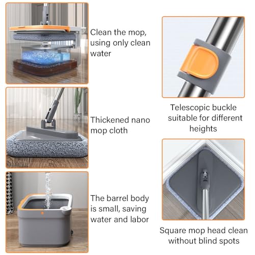 Spin Mop M16 with Bucket and Wringer Set, 360 Degree Rotatable D9658