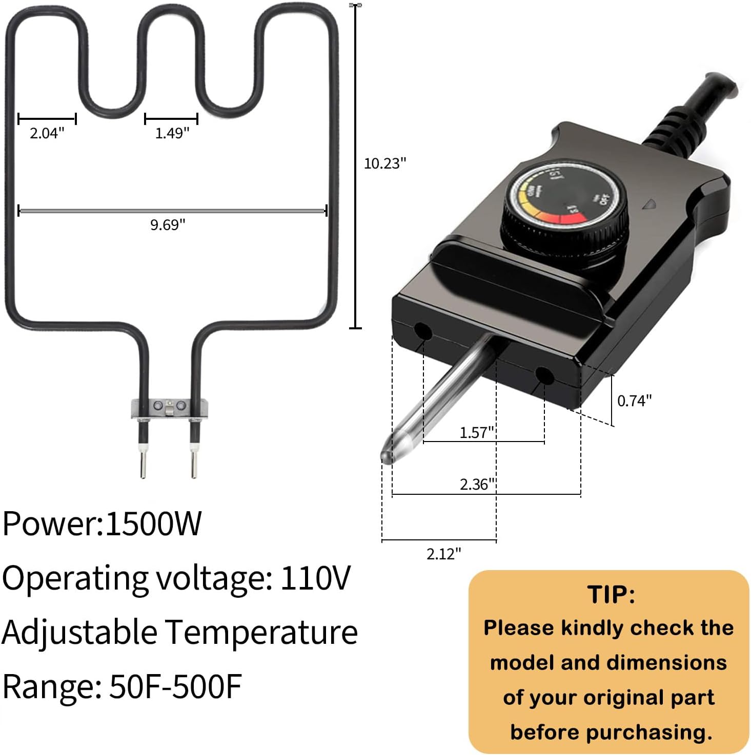 Masterbuilt 1500 Watt Electric Smoker Heating Element Replacement with Thermostat Cord I63718