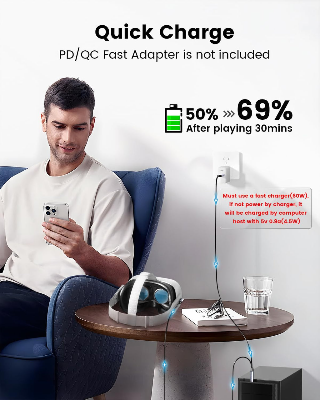 FOINNEX Link Cable 16FT, USB 3.0 to USB-C for Quest 2/3 and PC VR B262
