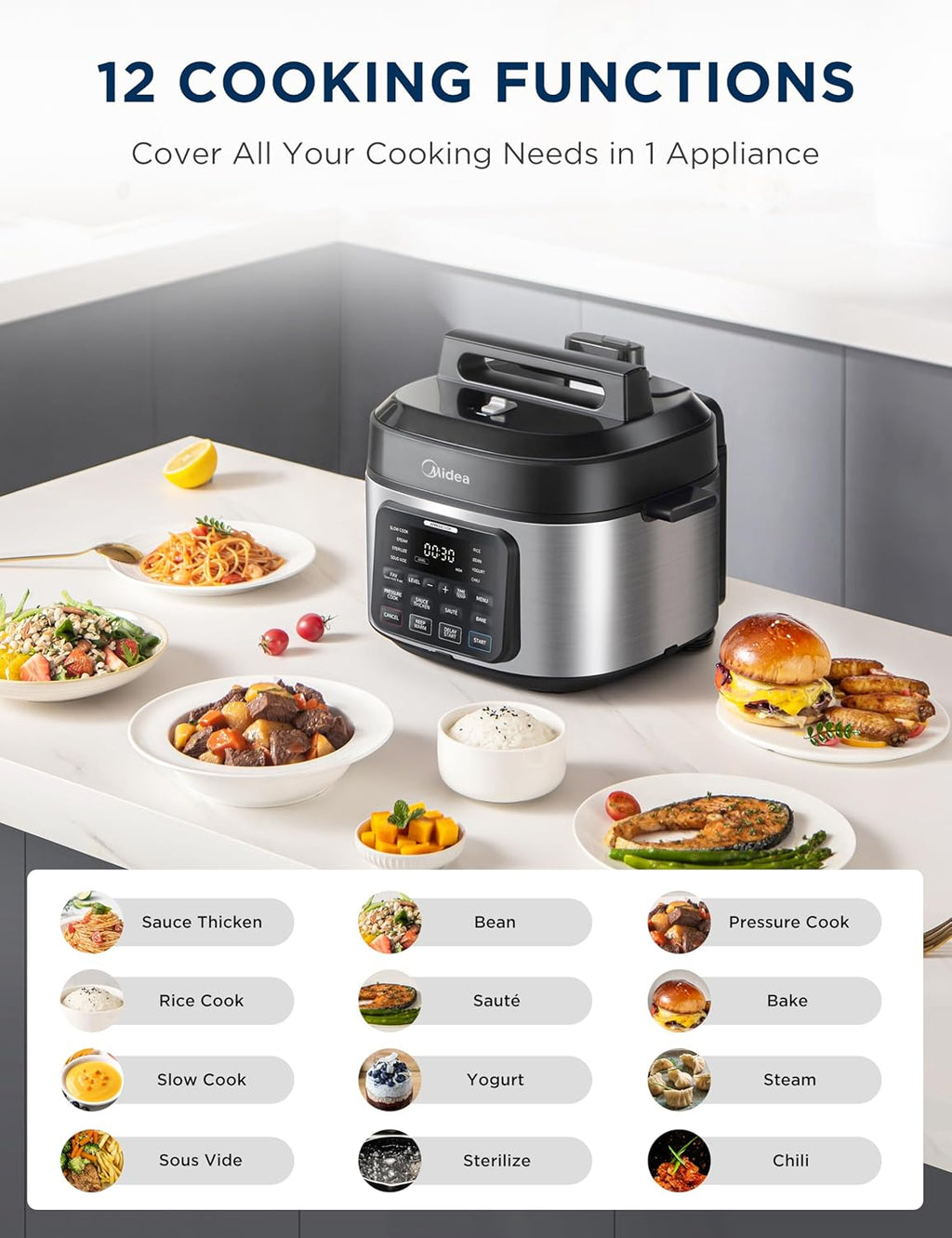 Midea WideMax 12-in-1 Electric Pressure Cooker, 6.5 Quart G2684