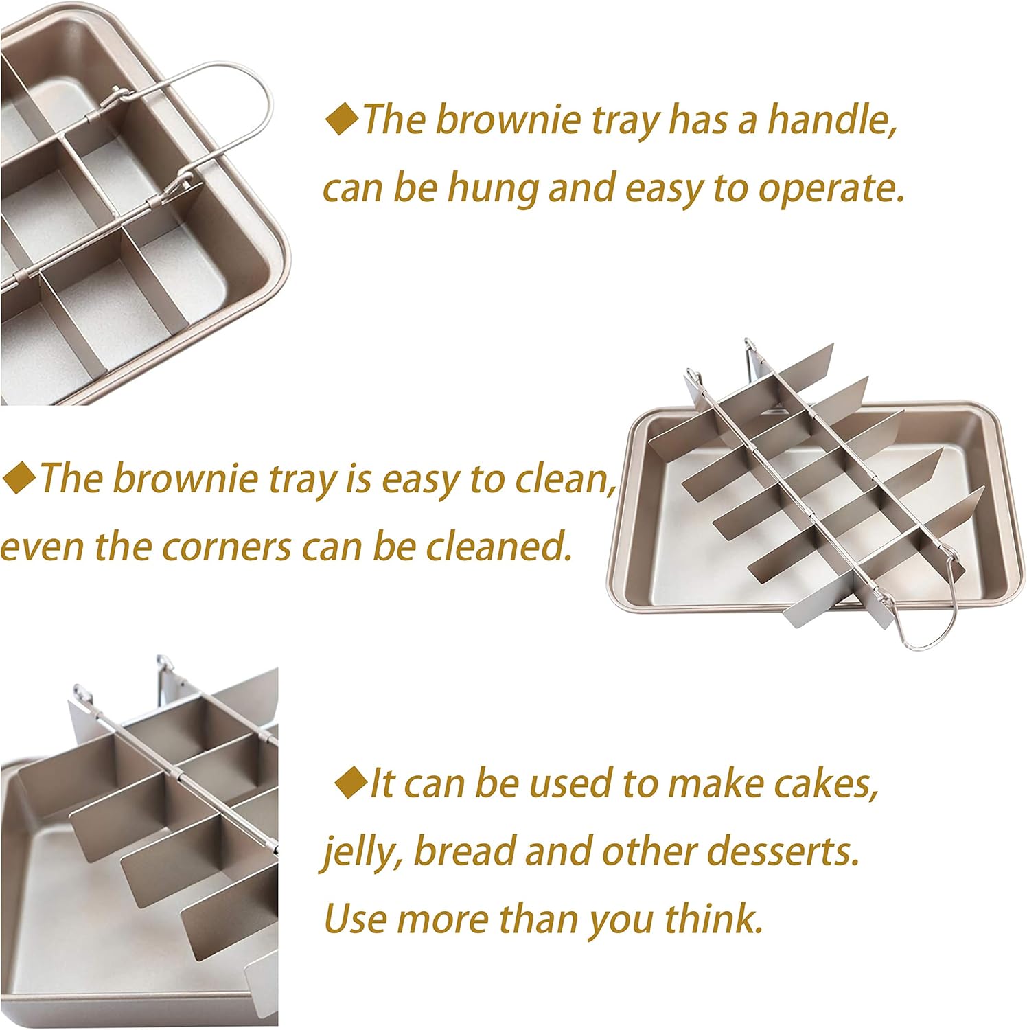 Non Stick Brownie Pan with Built-in Slicer, Carbon Steel Bakeware O9697