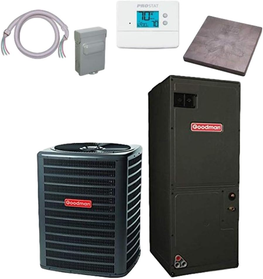 Goodman 4 TON 16 SEER Air Conditioner bundle (GSX16S481 ASPT49D14)+Accessories - Whip, Disconnect, Condenser pad and Thermostat