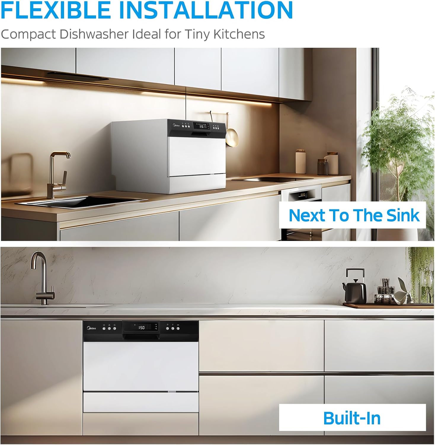 Midea MDC22P1AWW Energy Star Portable Dishwasher, 6 Place Settings, White B16951
