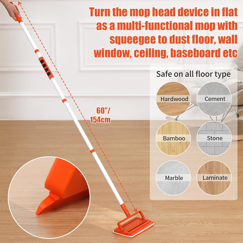Qaestfy Ceiling Fan Cleaner Duster with Extendable Long Handle, Reusable Chenille & Microfiber Mop Head G7268