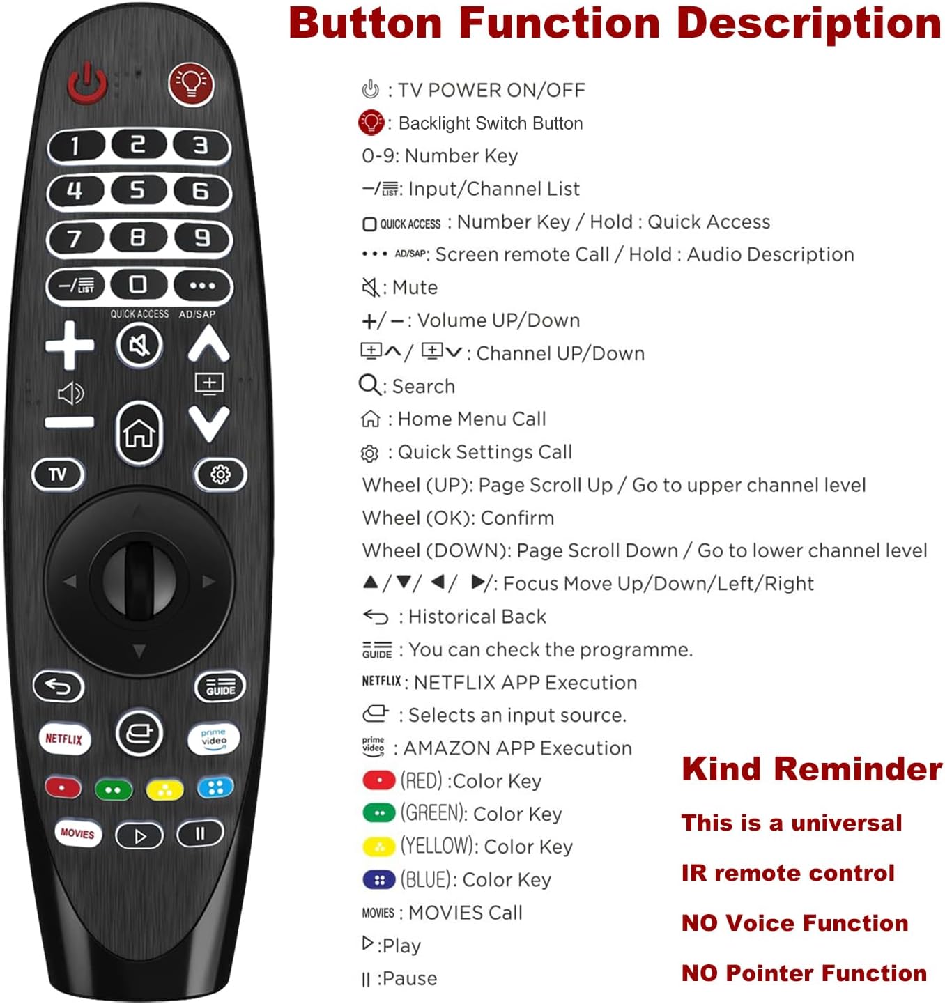 LG TV Remote Control Replacement, Backlit Universal for LG Smart TVs Z6963