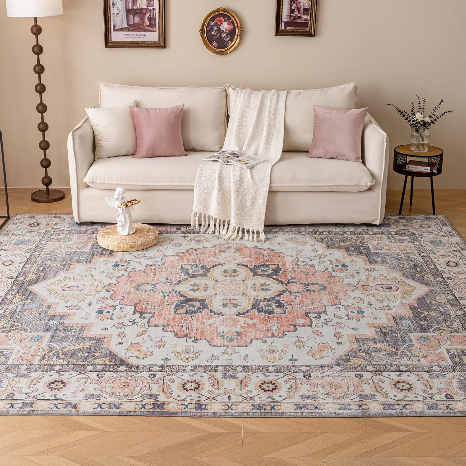 VK VK·LIVING Machine Washable Vintage Area Rug 5'x7' Mistyrose S8853