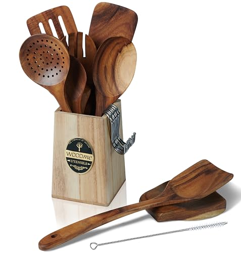 Wooden Spoons for Cooking, Natural Teak Wooden Kitchen Utensils Set Wooden Utensils for Cooking Wooden Cooking Utensils Wooden Spatulas for Cooking