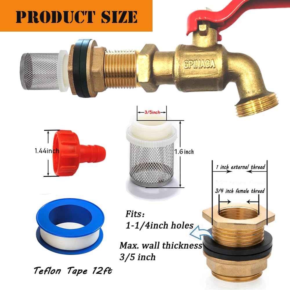 Rain Barrel Spigot Brass Faucet Kit with Bulkhead Fitting and Hose Adapter N914