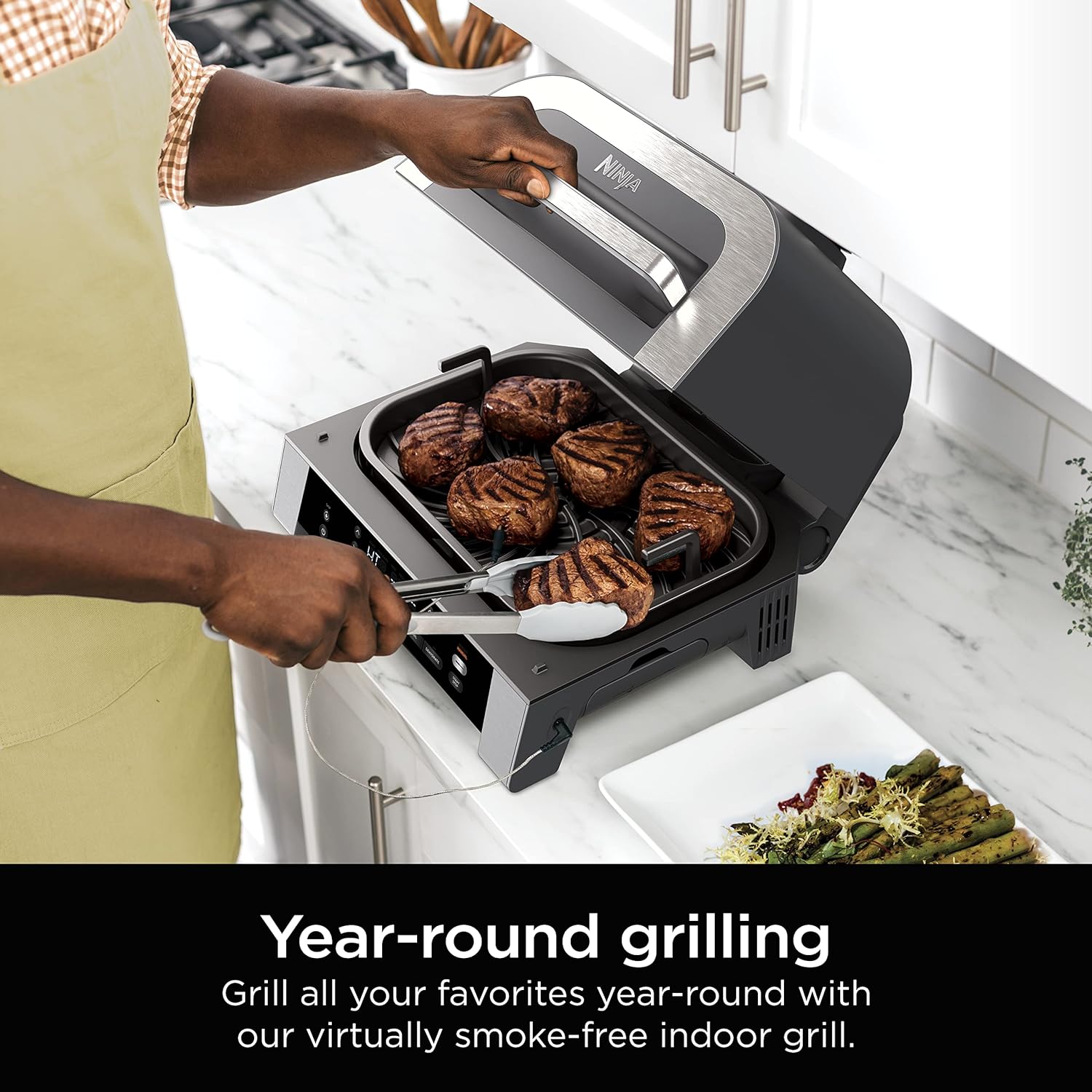 Ninja DG551 Foodi Smart XL 6-in-1 Indoor Grill with Air Fry, Black/Silver D989