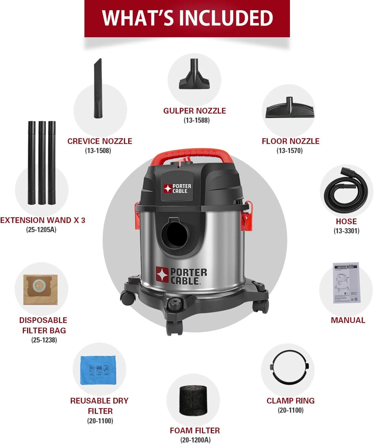 PORTER-CABLE PCX18301-4B 4 Gallon 4 HP Wet/Dry Vacuum, Stainless Steel Portable P1704