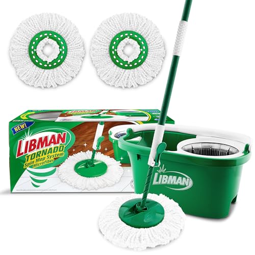 Libman Tornado Spin Mop System Plus 1 Refill Head | Mop and Bucket with Wringer Set | Floor Mop | Spin Mop | Libman Mop | Mops for Floor Cleaning | Hardwood Floor Mop | 2 Total Mop Heads Included
