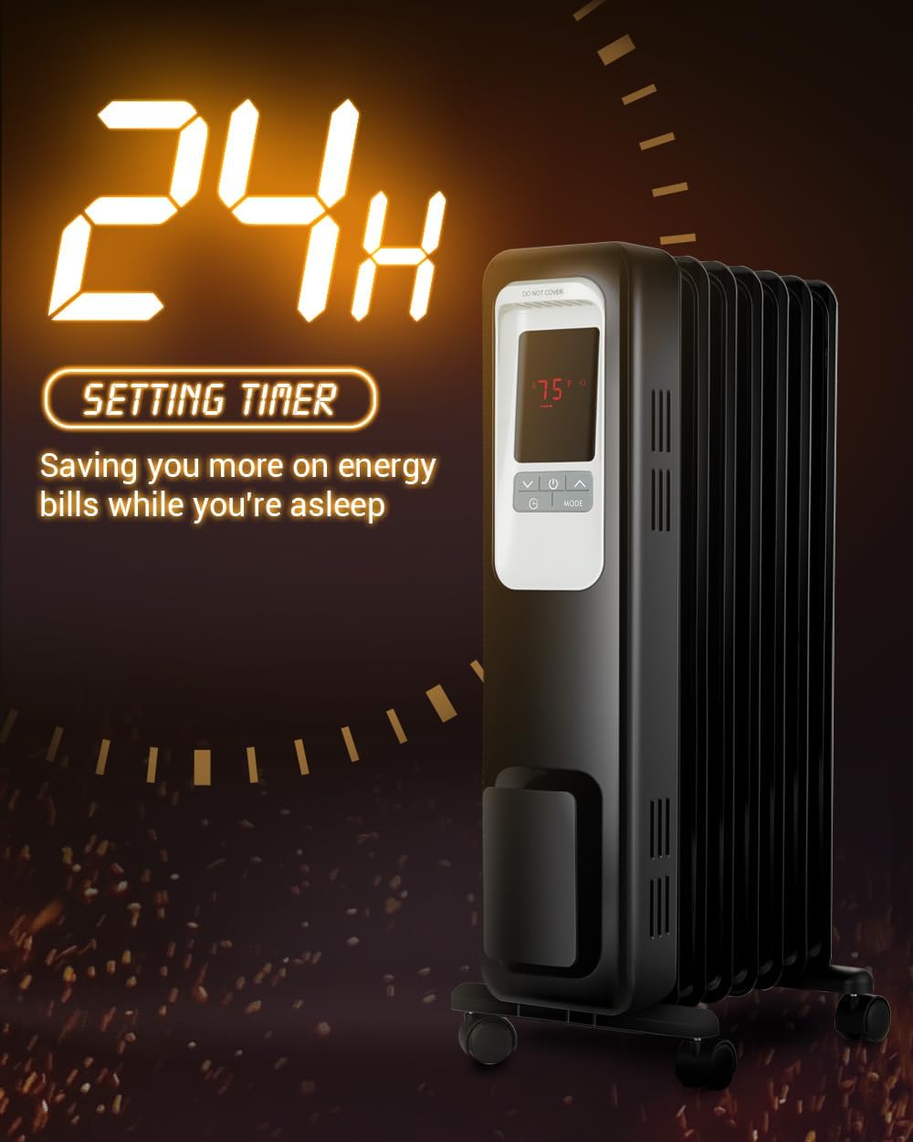 Aikoper Oil Filled Radiator Heater, 1500W Portable Electric Heater with Remote, Digital Thermostat L207105