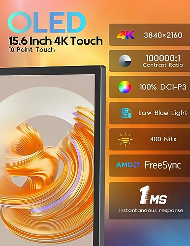 ZSCMALLS 15.6'' 4K OLED Portable Monitor for Laptop F62131