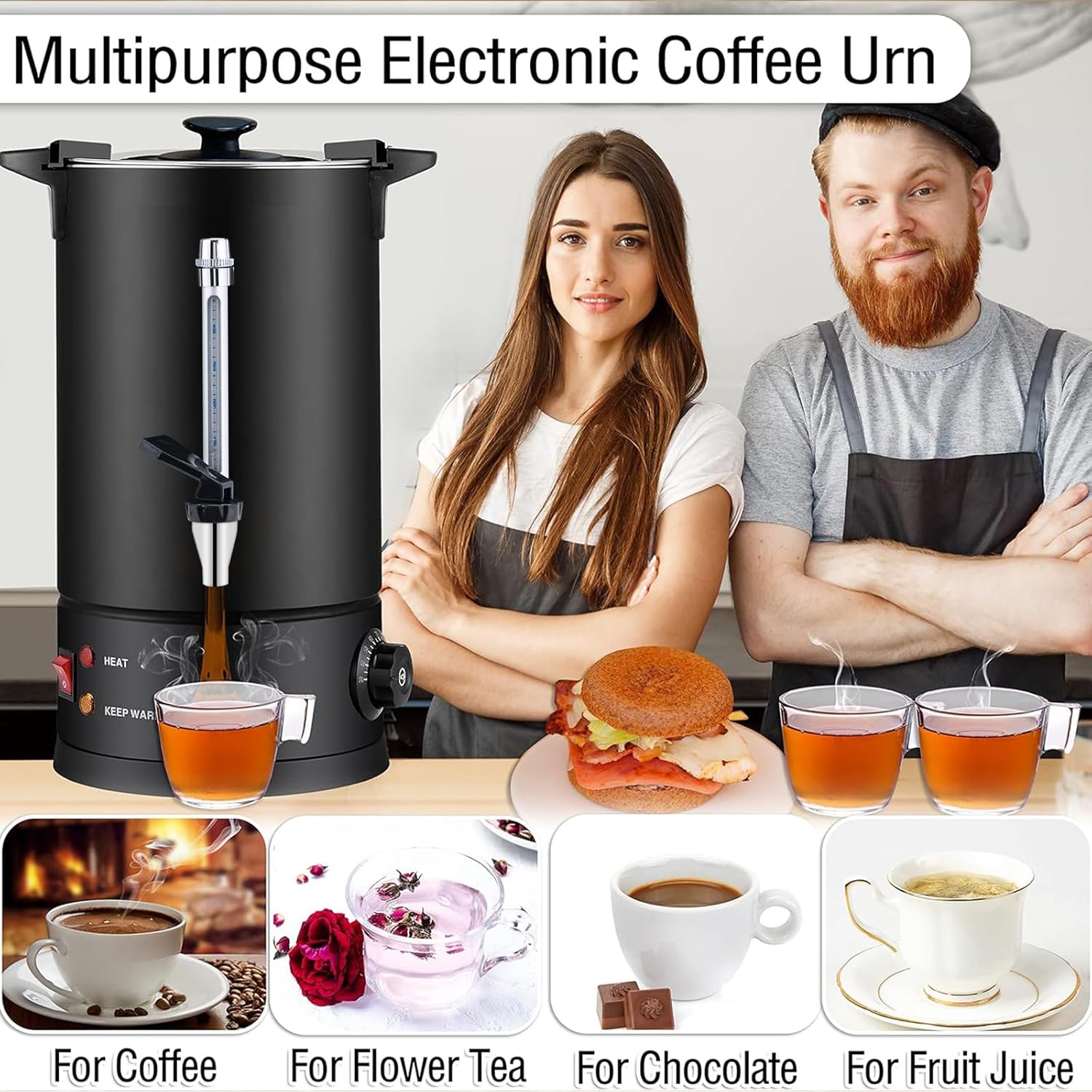 Commercial Coffee Urn 50-Cup 8L Stainless Steel Hot Drink Dispenser M3476