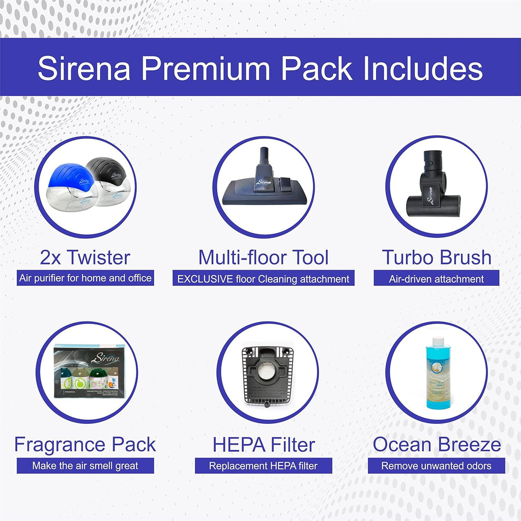 Sirena Bagless Vacuum Cleaner Premium Pack with Water Filtration, HEPA Filter and Turbo Brush L39909